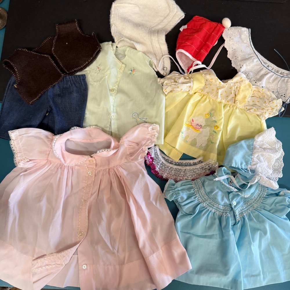 Vintage Baby Clothing Lot 0-6M Smocked Embroidered Dresses Bonnets Lace Pastels